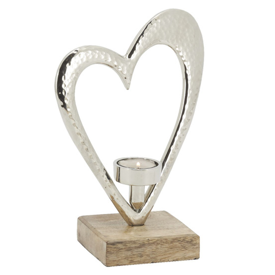 Photophore coeur en aluminium et bois de manguier