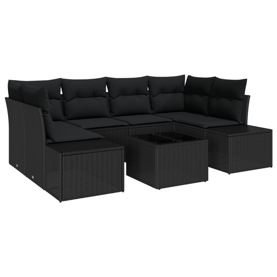 Ensemble de salon de jardin 7 pièces avec coussins noir poly rattan