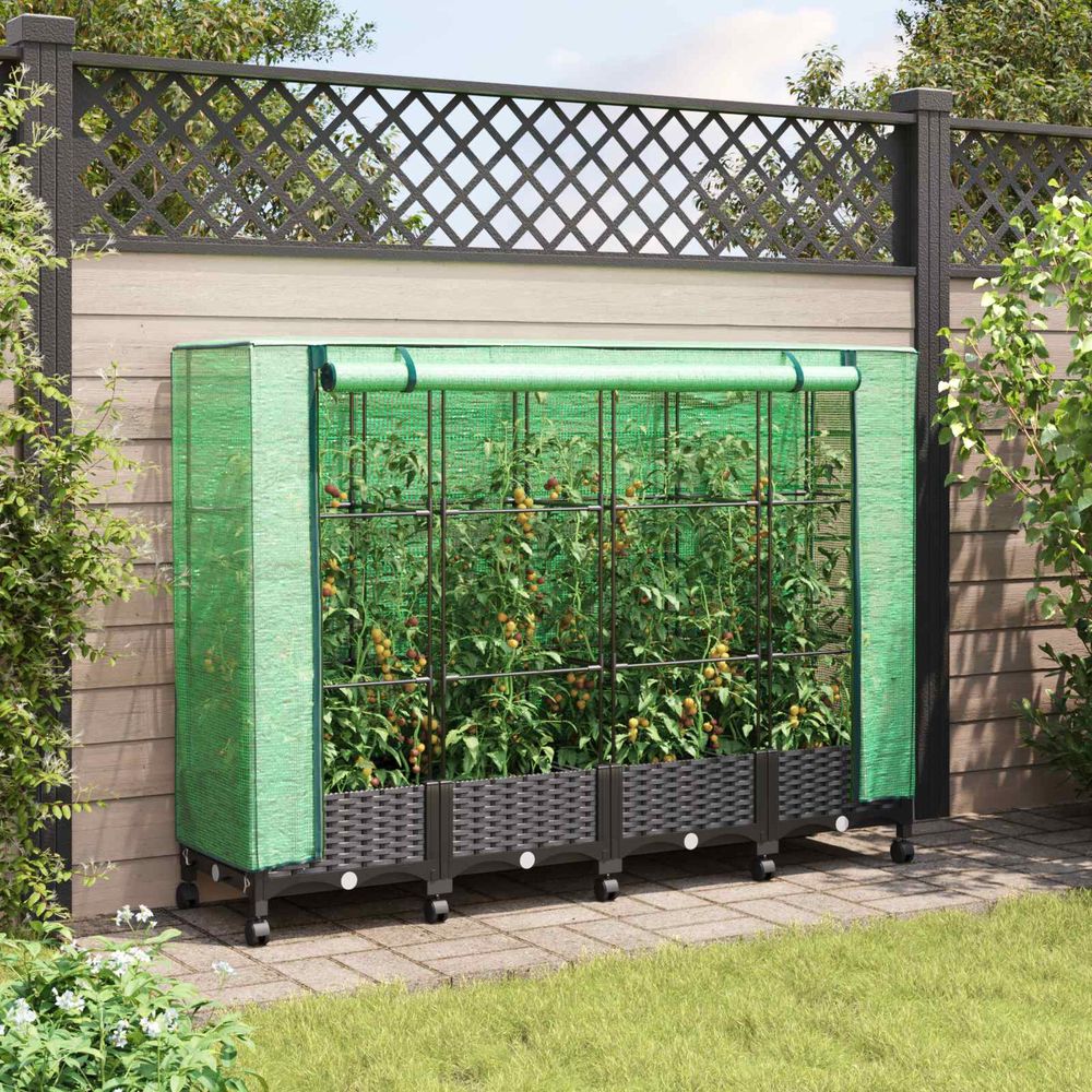 Lot de 4 jardinières serre polypropylène extérieur culture protégée 160x40x129 noir