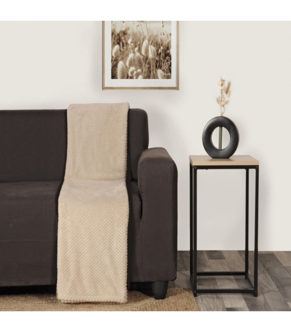 Plaid en flanelle à motif reliefé, beige, 130x170cm, polyester - atout ciel