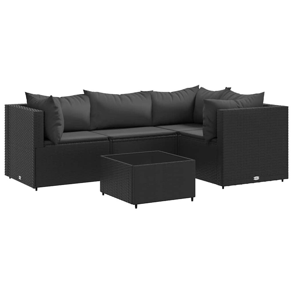 Salon de jardin 5 pcs avec coussins noir résine tressée