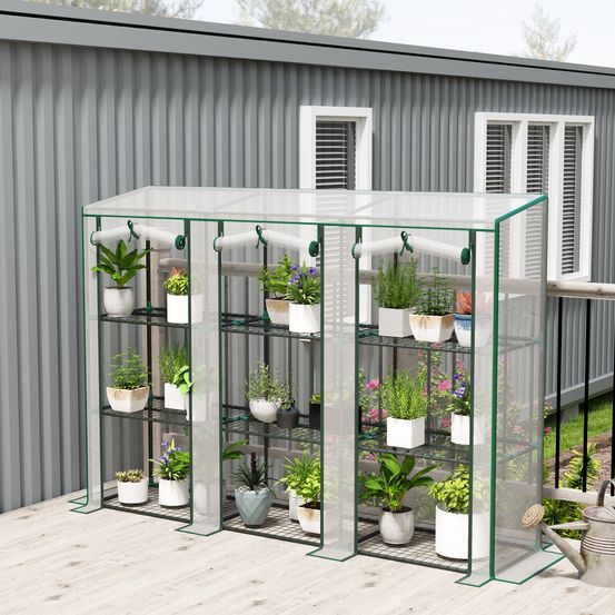 Serre de jardin pe blanc 215 x 46 x 151 cm 9 étagères pour semis et plantes protection pluie - comfortxl outdoor living
