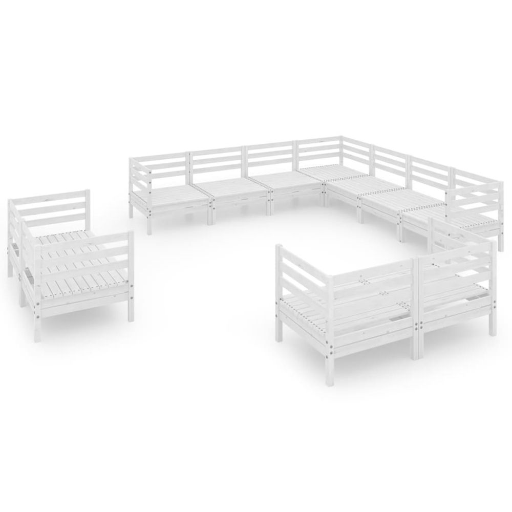 Salon de jardin 11 pcs bois de pin massif blanc