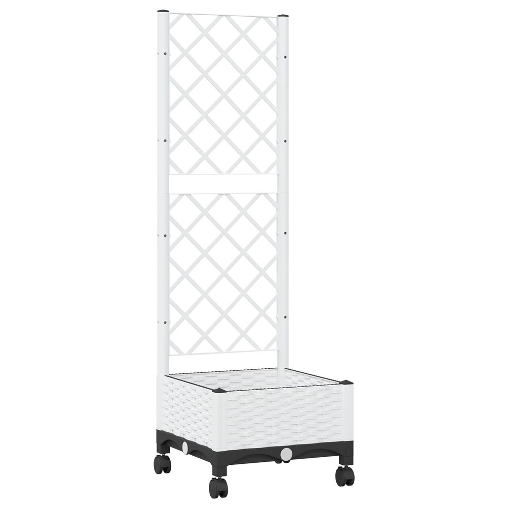 Bac de jardin avec treillis et roues blanc 40 x 40 x 131,5 cm