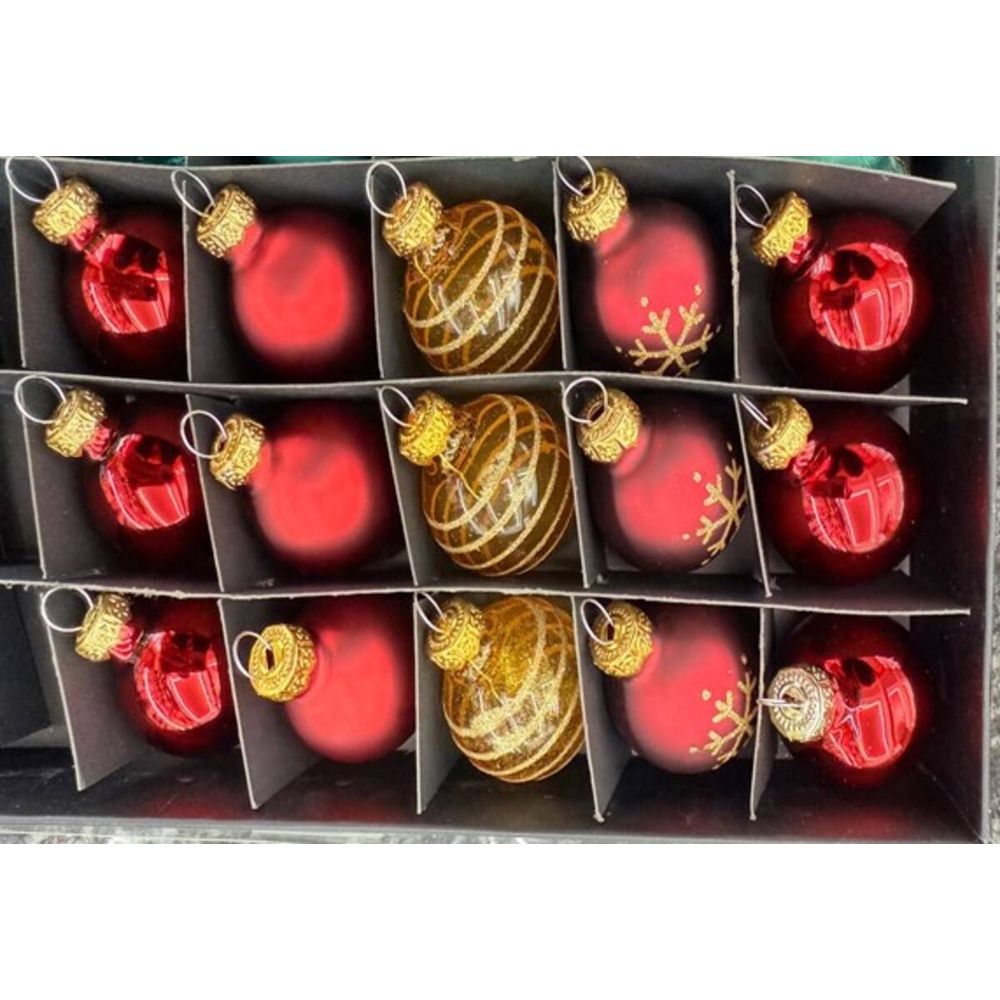 Kit de 15 boules de noël en verre rouge et or d. 30 mm