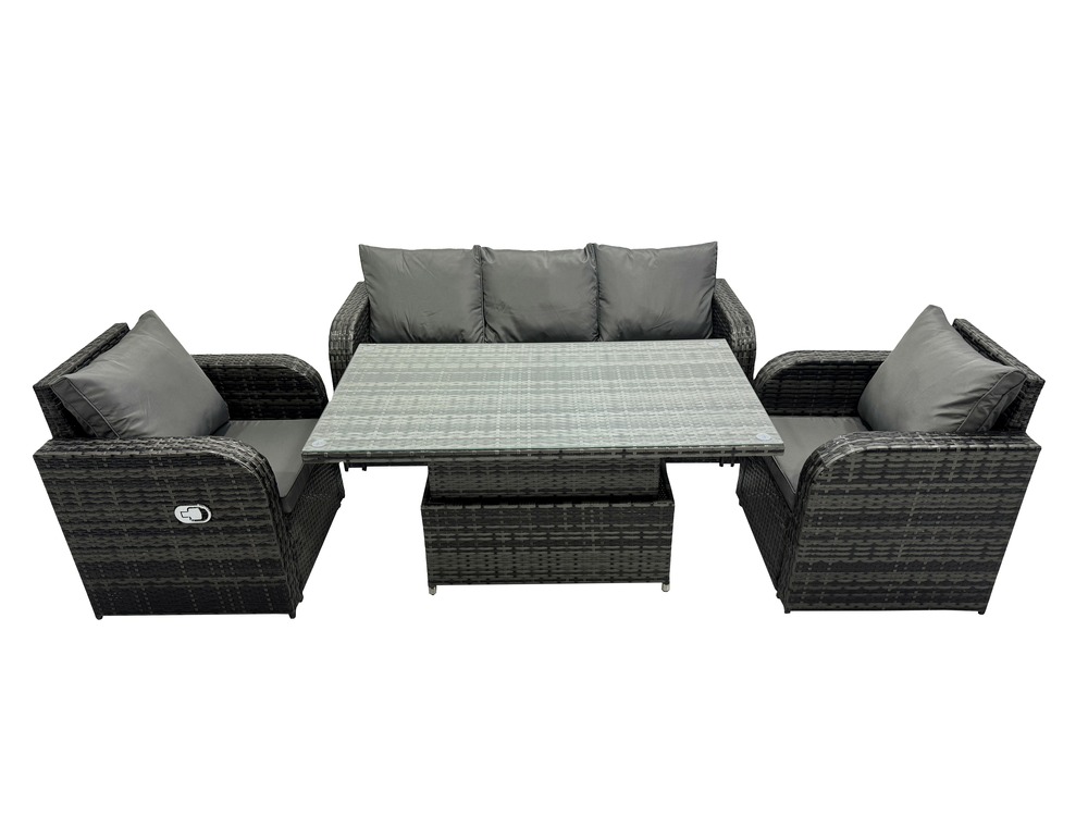 Ensemble de meubles de jardin en polyrotin avec table à manger réglable en hauteur canapé chaise inclinable gris foncé mixte