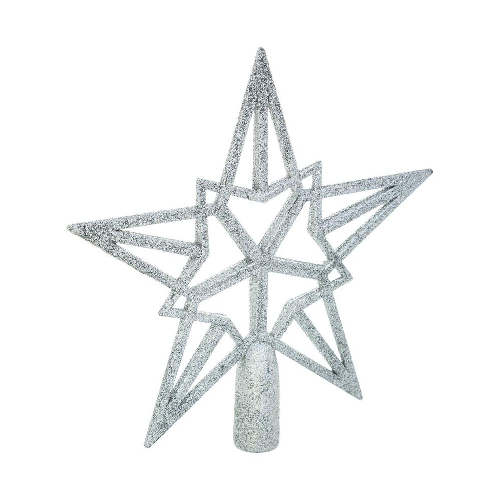 Déco sapin de noël cimier étoile argent pailleté