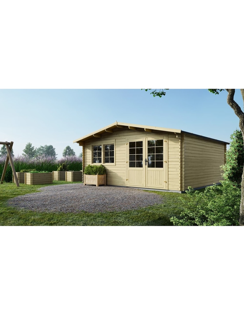 Abri de jardin en bois - 25m2 - 5x5m - ep. 34mm - couleur: naturel - dom722 - altanka