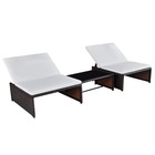 Lot de 2 transats chaise longue bain de soleil lit de jardin terrasse meuble d'extérieur avec table résine tressée marron 02_