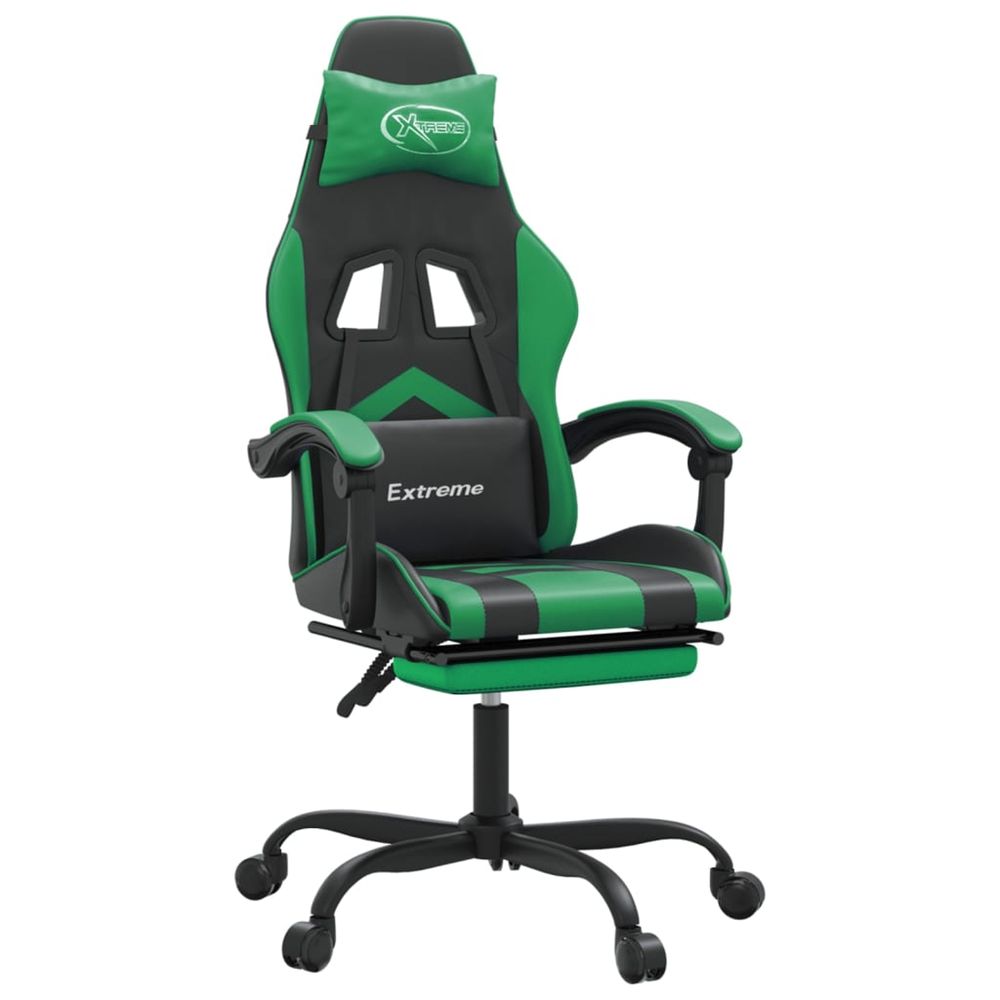Chaise de jeu pivotante et repose-pied noir et vert similicuir
