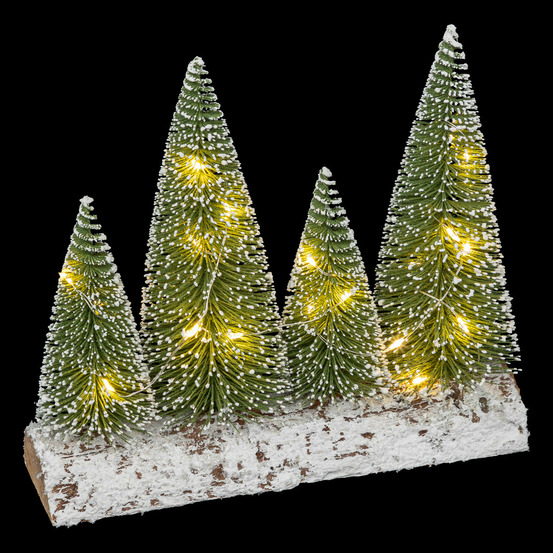 Accessoire pour village de noël 4 sapins lumineux 20 led sur support en bois