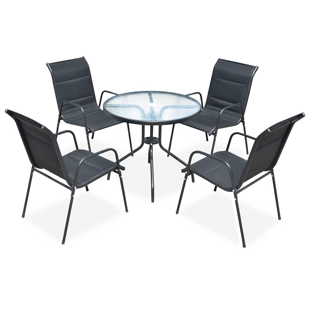 Mobilier de salle à manger d'extérieur 5 pcs acier noir