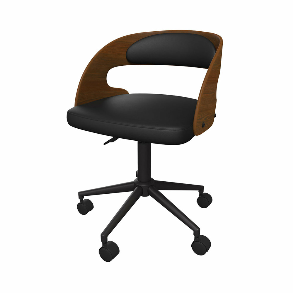 Louis-chaise de bureau pivotante en bois foncé et pu noir