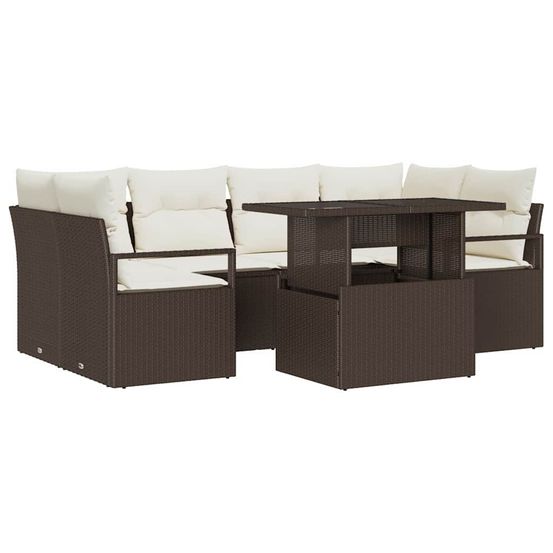 Ensemble de canapé de jardin 7 pc marron poly rotin