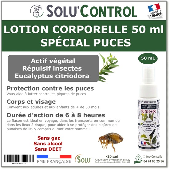 Solu'control lotion répulsive anti puce 50 ml - spécial piqures - sans deet - corps et visage