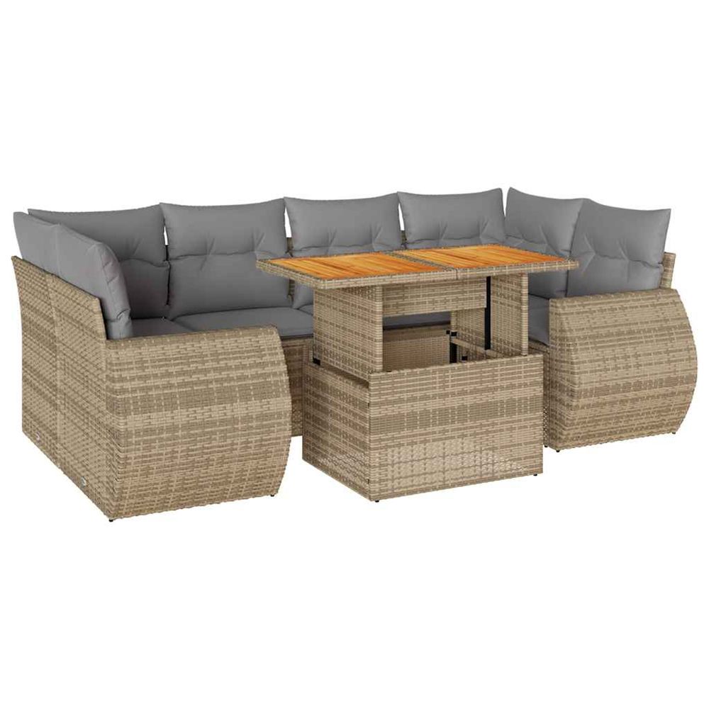 Salon de jardin avec coussins 7 pcs beige résine tressée
