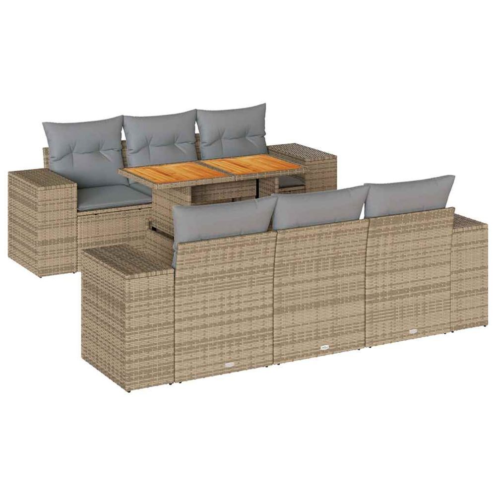Salon de jardin avec coussins 7 pcs beige résine tressée