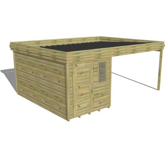 Abri de jardin bois pin traité autoclave 27mm - 5,64x4,34m / 24m2 - bac acier - plancher bois