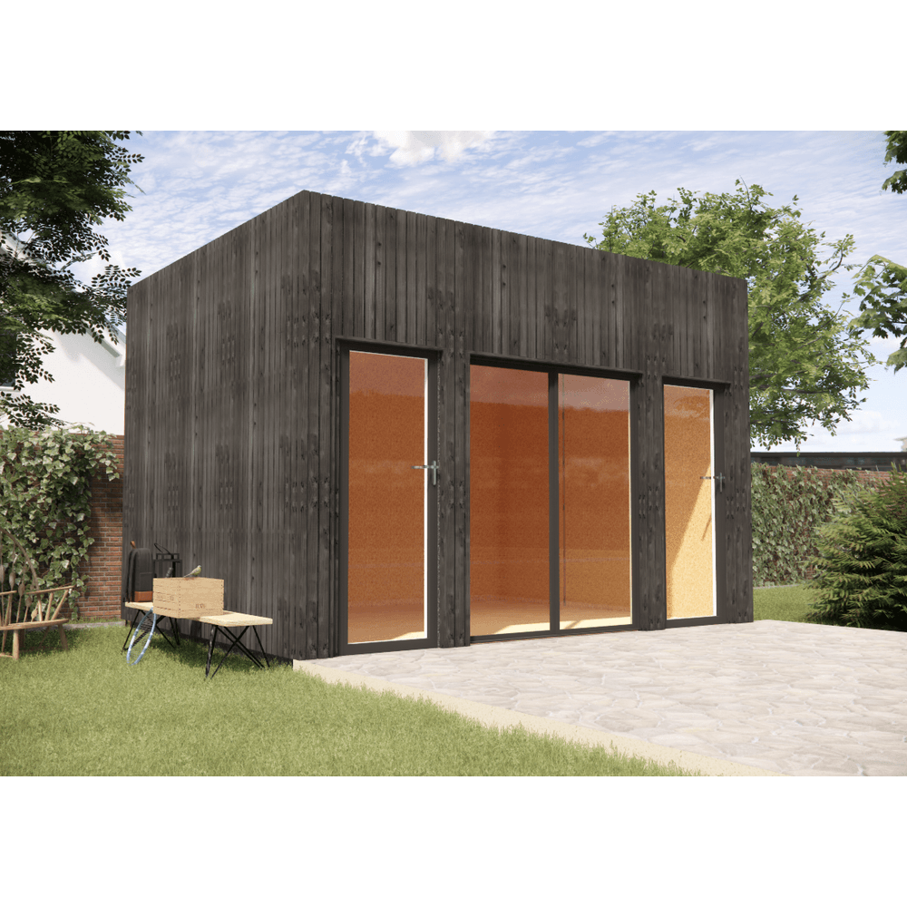 Studio de jardin re2020 en bois 4,4 x 3,5 x 3,2 m / isolation re2020 avec plancher isolé / menuiseries alu k-line