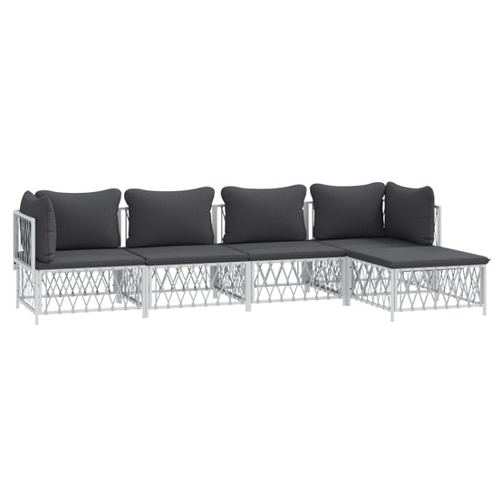 Salon de jardin meuble d'extérieur ensemble de mobilier avec coussins 5 pièces blanc acier