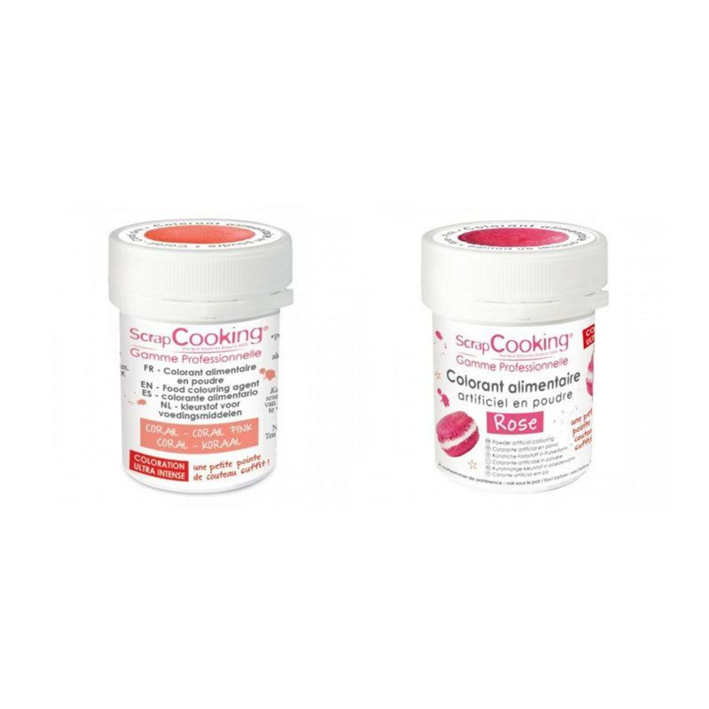 2 colorants alimentaires en poudre - corail-rose
