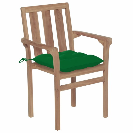 Chaises de jardin lot de 2 et coussins vert bois de teck massif