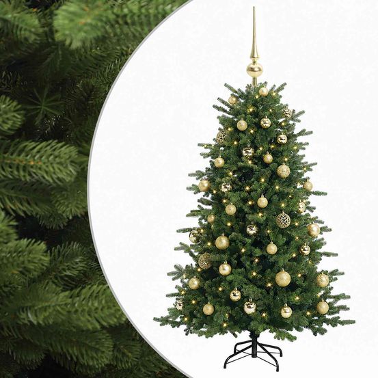 Sapin de noël artificiel avec boules 150 cm 150 led blanc chaud