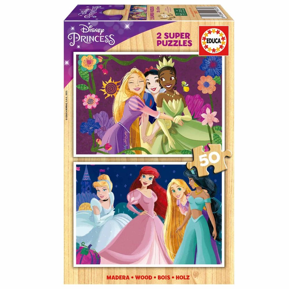 Puzzles 2 x 50 pcs disney princess en bois