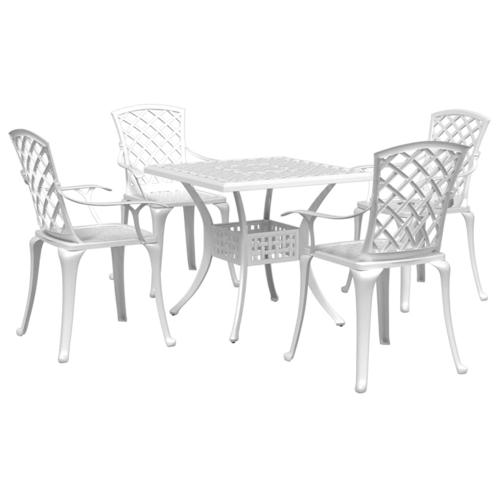 Ensemble à manger de jardin 5 pcs blanc aluminium coulé
