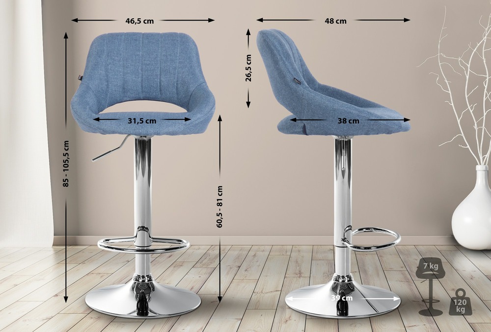 Tabouret de bar milet tissu chromé