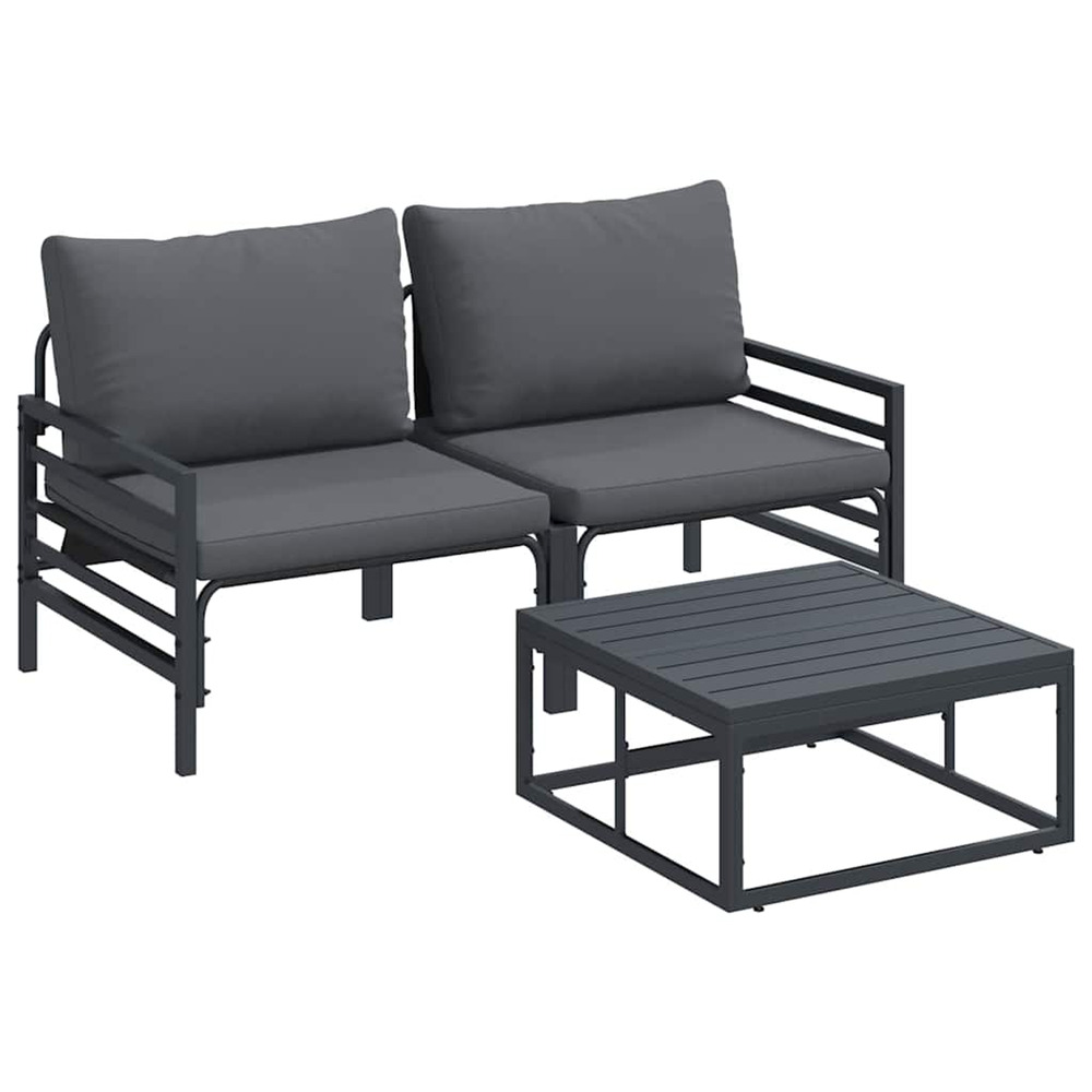 Ensemble de canapé de jardin avec coussin 3 pcs noir acier