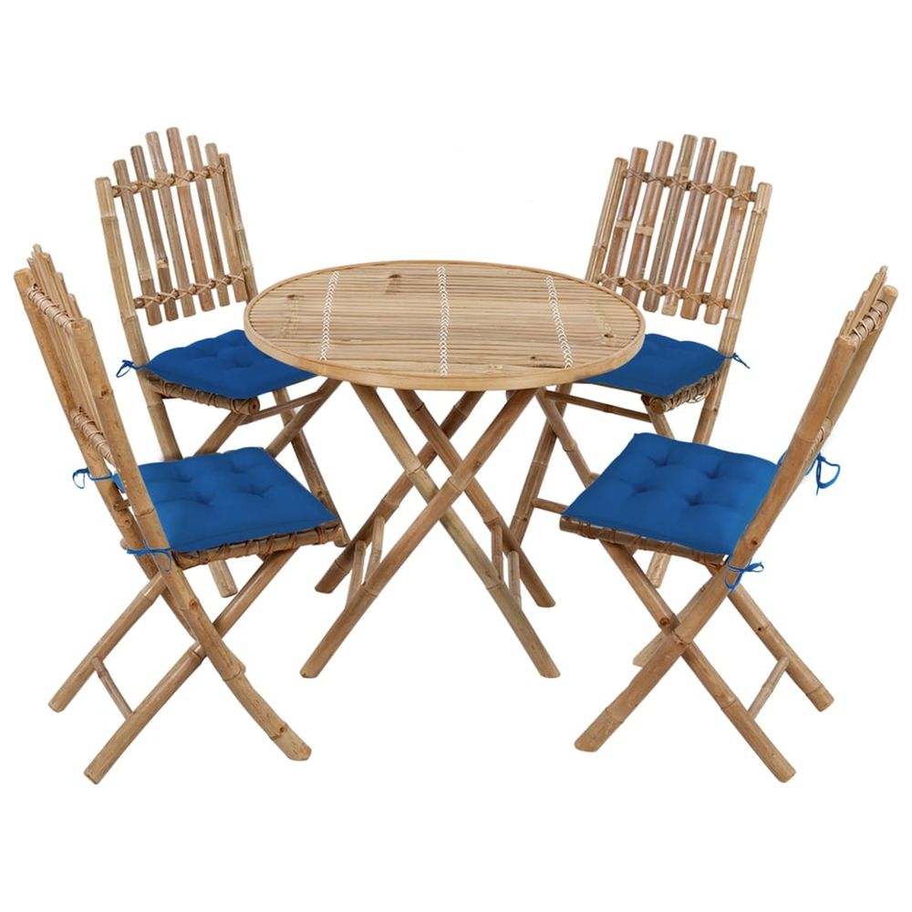 Ensemble à manger d'extérieur pliable 5pcs avec coussins bambou