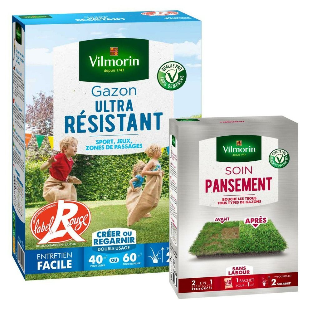 Gazon ultra résistant - label rouge - 1 kg + soin pansement 2 en 1 - 25 g (x10)