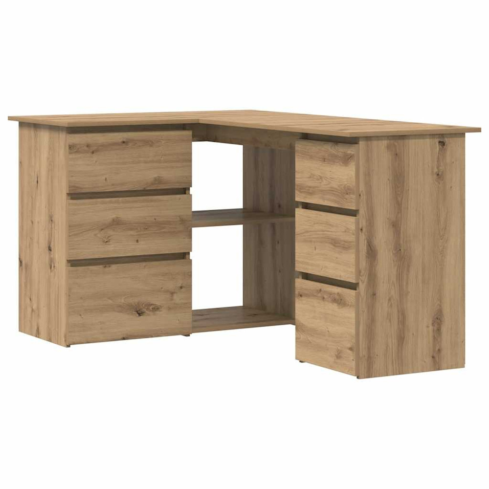 Bureau d'angle chêne artisanal 145x100x76 cm bois d'ingénierie
