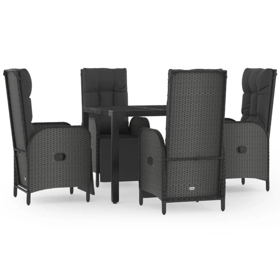 Ensemble à manger de jardin coussins 5pcs noir résine tressée