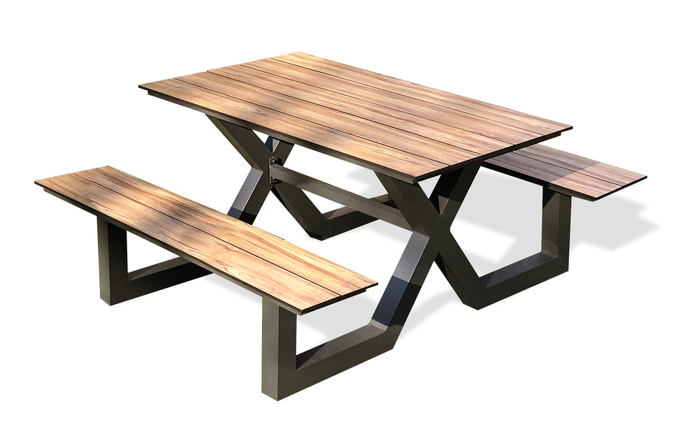 Table de jardin vancouver 150 cm en aluminium plateau hpl
