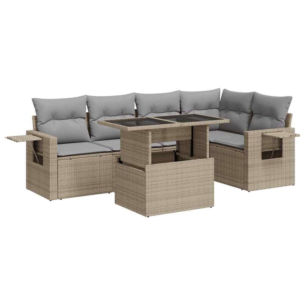 Salon de jardin avec coussins 6 pcs beige résine tressée