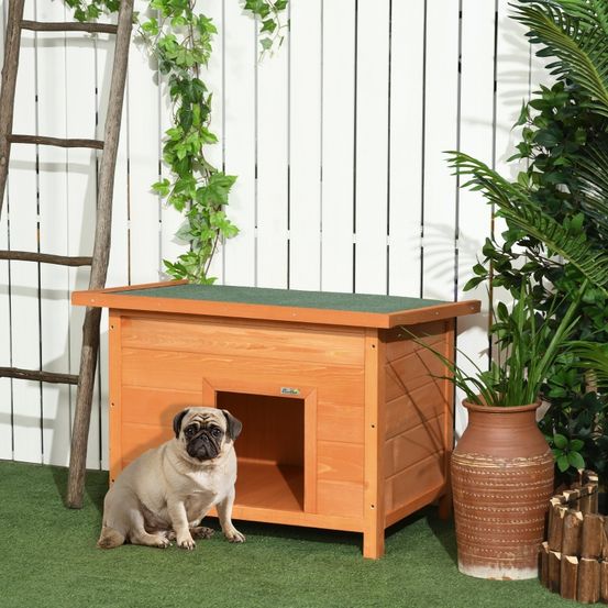 Niche chien bois sapin extérieur toit bitumé ouvrant pieds surélevés 82cm jaune