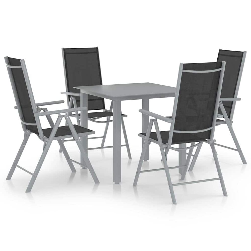 Ensemble à manger de jardin 5 pcs aluminium argenté et noir