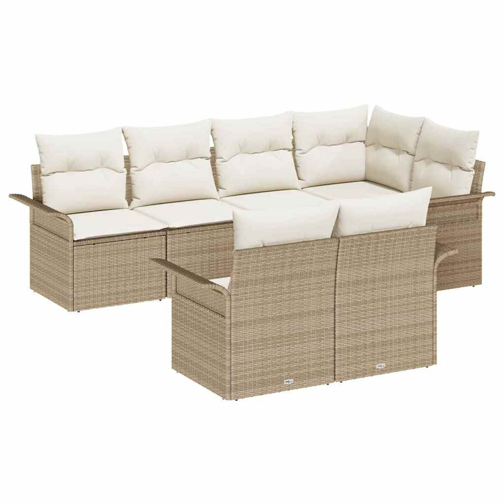 Ensemble de canapé de jardin avec coussin 7 pcs beige polyrotin