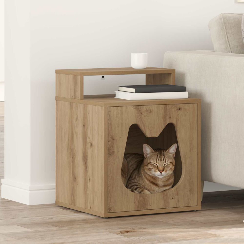 Petit meuble chat chêne artisan repos brun 53,5cm pour chaton qualité