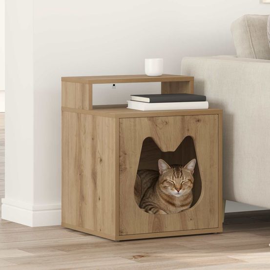Petit meuble chat chêne artisan repos brun 53,5cm pour chaton qualité