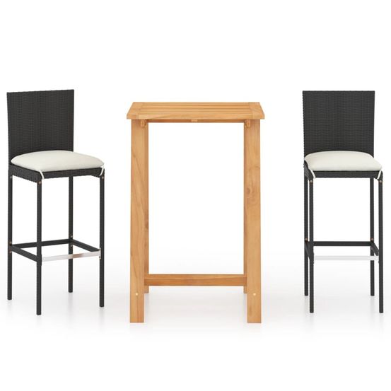 Ensemble de bar de jardin avec coussins 3 pcs noir