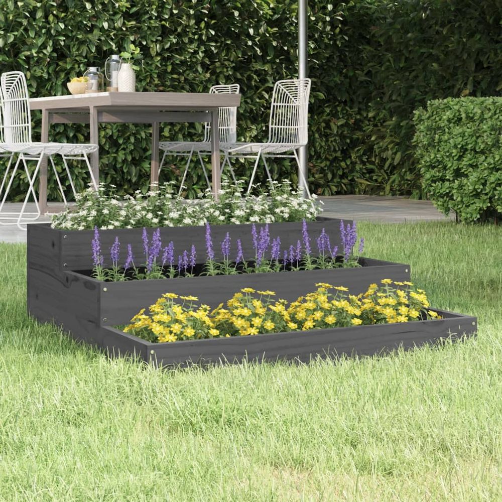 Carré potager 3 niveaux 78x78 cm pour balcon en pin massif gris