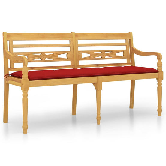 Banc batavia avec coussin rouge 150 cm bois de teck massif