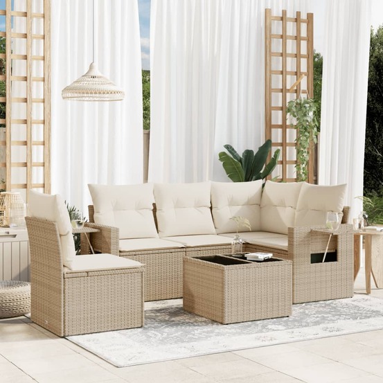 Salon de jardin avec coussins 6 pcs beige résine tressée