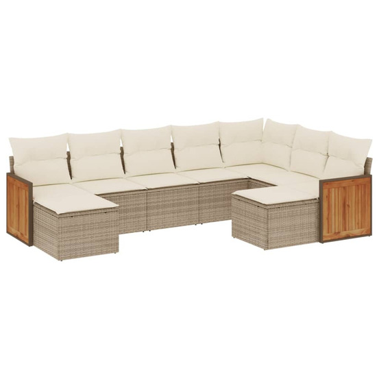 Salon de jardin avec coussins 9 pcs beige résine tressée