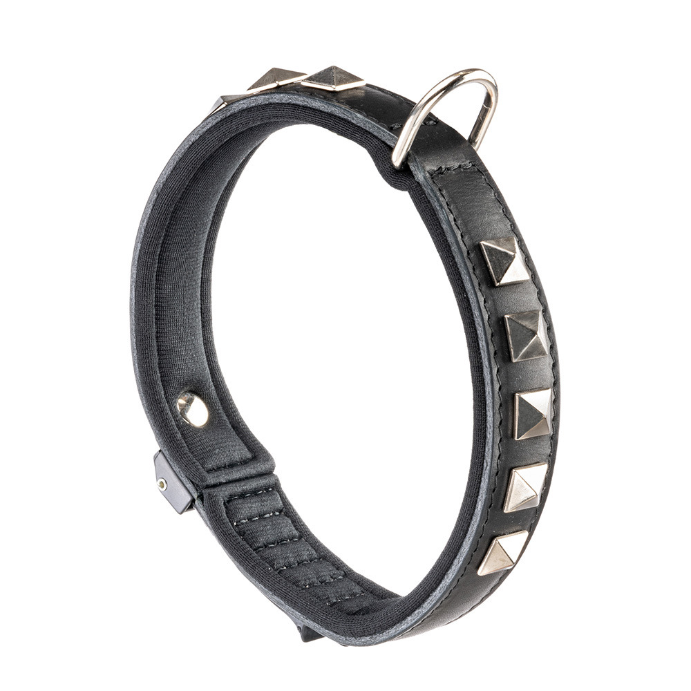 Collier en cuir véritable giotto luxor black c noir chien chiens clouté ferplast