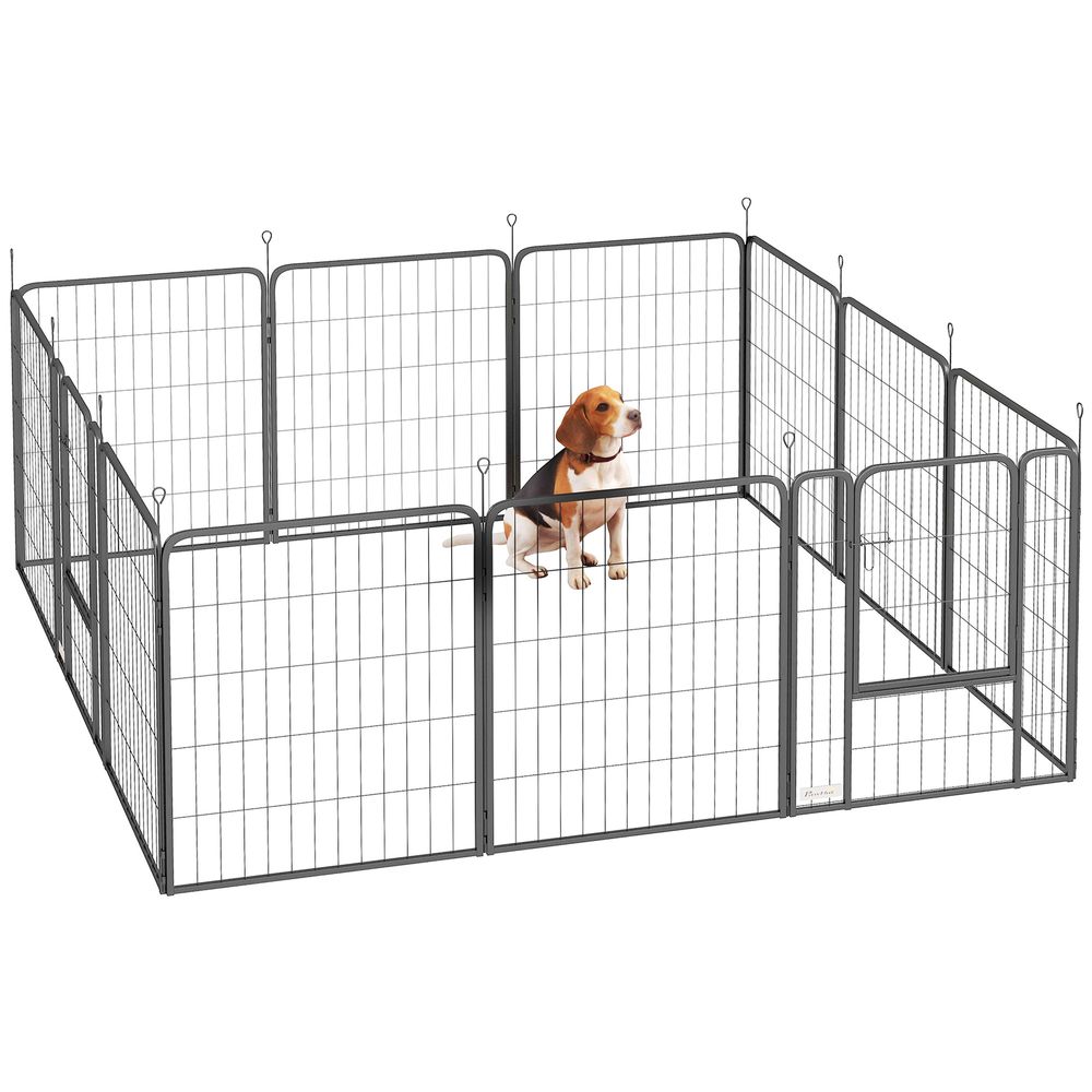 Parc pour chien acier intérieur et extérieur 12 panneaux modulables 204x204x80cm noir