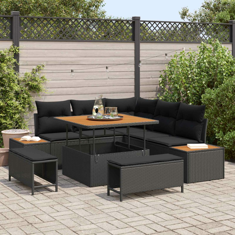 Ensemble de canapé de jardin 8 pcs noir polyrotin